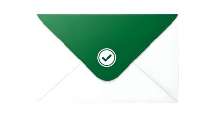 Green envelope with checkmark signifies successful communication and important notice