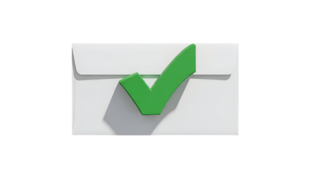 Green checkmark on white envelope signifies approval and successful completion