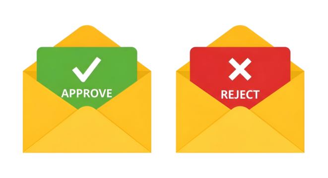 Decision making icons with approve and reject envelopes offering clear choices