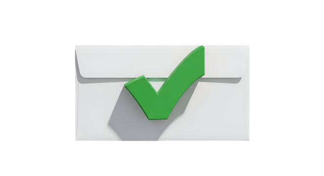 Green checkmark on white envelope signifies approval and successful completion