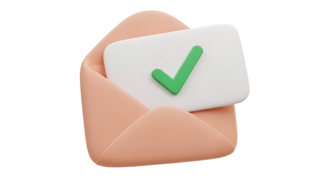 Email confirmation with a green checkmark inside an open envelope
