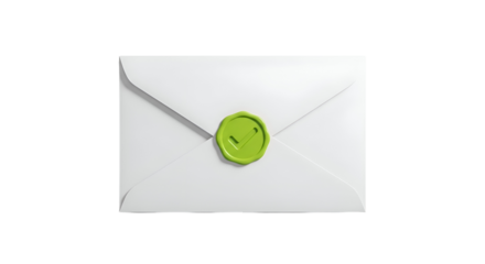 Sealed white envelope with a vibrant green checkmark wax seal for secure correspondence