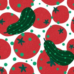 Summer vegetable seamless tomato and cucumber pattern for wrapping paper and fabrics and linens and kitchen