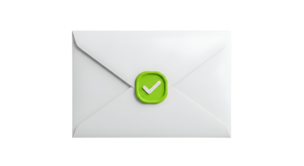 Securely sealed white envelope with a vibrant green checkmark seal for approval