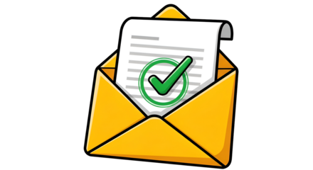Approved document received in open yellow envelope with green checkmark