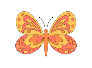 Groovy retro butterfly cartoon in cute and colorful style. Funky orange butterfly as a groovy element with happy y2k vibe. Trendy pop icon for playful or vintage creative project concepts.
