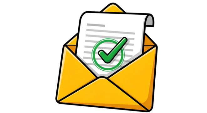 Approved document received in open yellow envelope with green checkmark