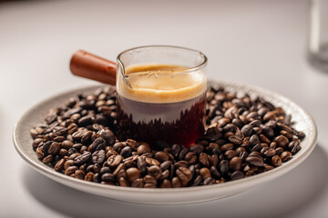 coffee, espresso, breakfast, refreshing, caffeine, awake, energy, energy drink, foam, coffee beans, close-up, cup