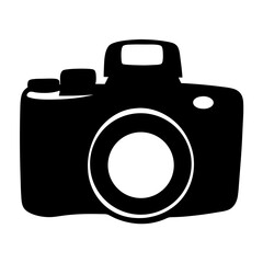 Simple, bold black and white graphic representation of a photography camera