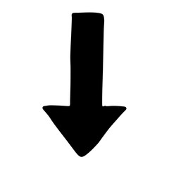 Bold Black Down Arrow, HandDrawn Style, Indicating Direction or Decrease, Simple Graphic