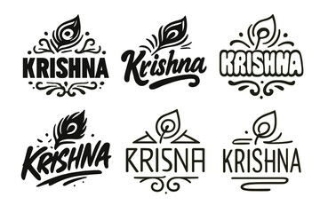 Krishna Emblem Variations. Emblem of Krishna. Set lettering. harmonious lettering variations of the same emblematic concept, each with different artistic