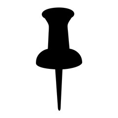 Black and white silhouette of a pushpin or thumbtack, a graphic element