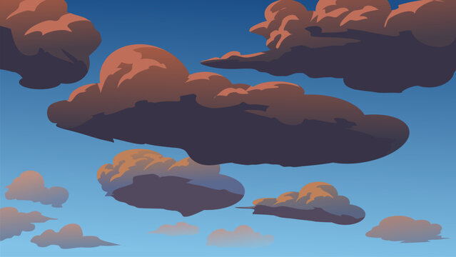 Vector of clouds at sunset with a blue sky