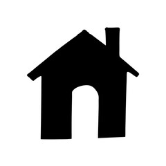 Simple Black House Silhouette with Arched Doorway and Chimney Illustration