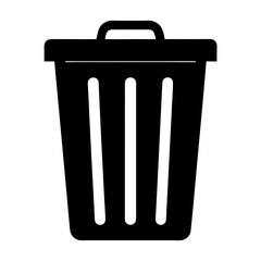 Simple black garbage or waste bin icon with handle and design