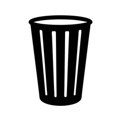 Black minimalist illustration of a trash bin, a simple container for waste
