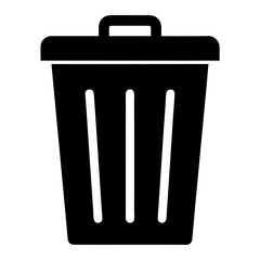 Simple black and white trash bin icon with minimalist design style
