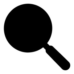 Simple black silhouette illustration of a classic magnifying glass tool on white background
