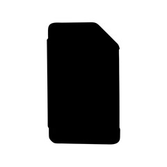 A minimalist black silhouette of a shape resembling a document file