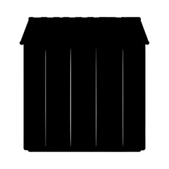 Minimalist illustration of a simple black barn building silhouette on white background