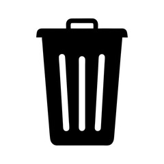 Simple Black Silhouette of a Wastepaper Basket with Handle and Open Design