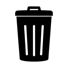 Simple black and white illustration of a trash can with a lid