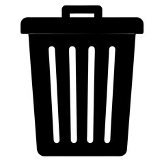 Simple Black and White Vector Illustration of a Trash Can with Lid