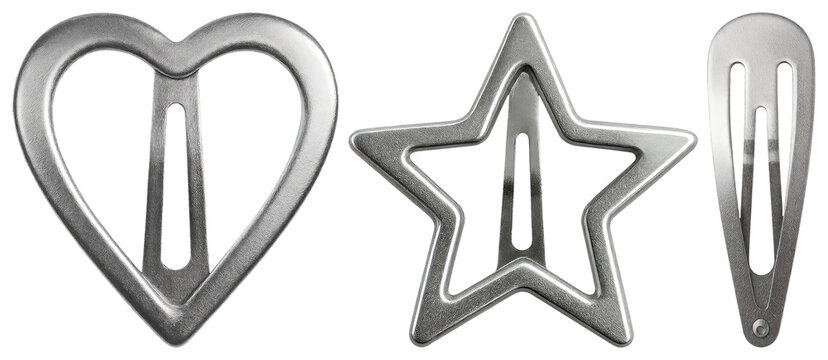 PNG Metallic hair clips unique shapes, element set on transparent background