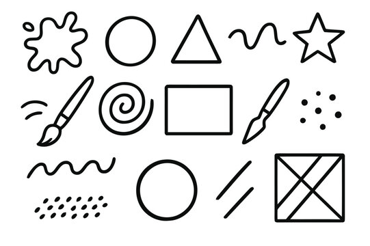 Abstract Doodle Elements. Abstract art. Hand-drawn doodle illustration abstract art paint splash, geometric shapes, swirl, brush, palette knife, strokes,