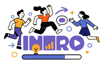 Obraz premium Dynamic Typography Scene. Kinetic Typography ? Title Sequence. The word ?INTRO? slides in segments; each letter reveals a simple icon within. A clean progress