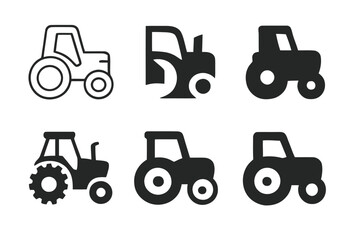 Naklejka premium Geometric Tractor Logos. Heavy Machinery Illustration. Set Logo of Tractor: Minimal outline, Abstract geometric, Negative space, Flat solid, Symmetrical form,