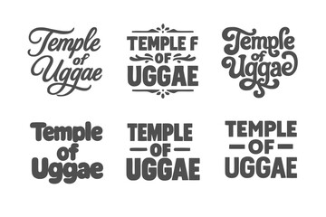 Obraz premium Uggae Temple Lettering Variations. Temple of Uggae. Set lettering. harmonious lettering variations of the same emblematic concept, each with different artistic