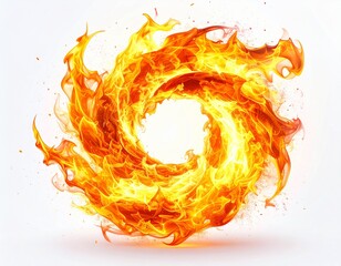 白い背景に浮かぶ炎の輪
