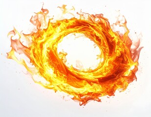 白い背景に浮かぶ炎の輪
