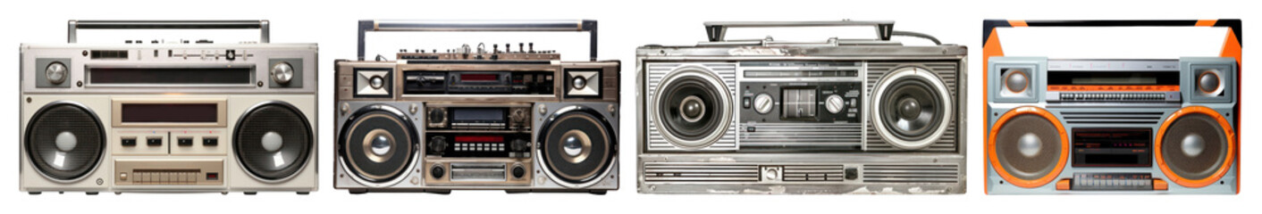 Obraz premium PNG Vintage boomboxes in retro style, element set on transparent background