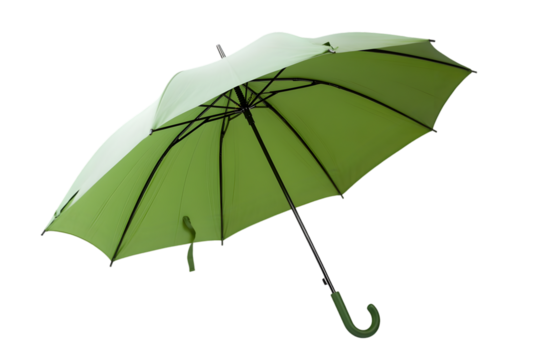 A single light green umbrella open and isolated on a white background.