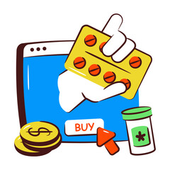 Unique design illustration of buy medicine online