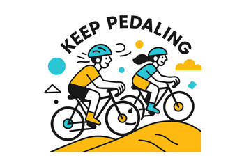 Fototapeta premium Cycling Adventure. People engaging in sports and recreational activities ? Cycling on a hill trail. Bikes roll across minimalist hills; wind lines curve around