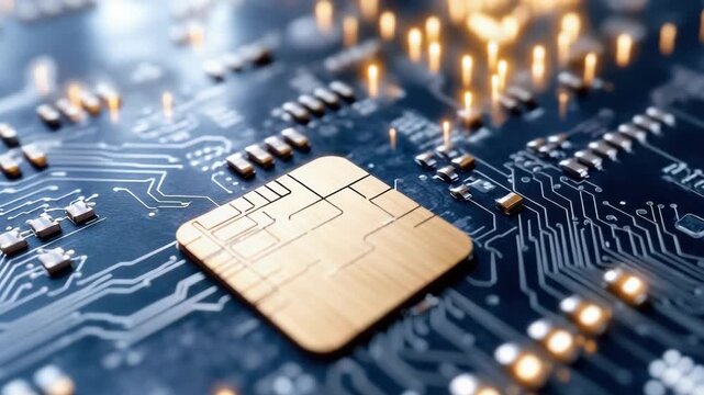High Tech Microprocessor and Microchip on Circuit Board Showcasing Advanced Electronics Technology