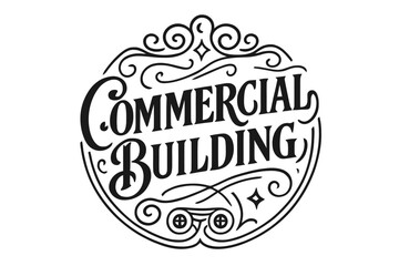 Ornamental Architectural Lettering. Commercial Building ? flourished classic ornamental lettering; medium-weight strokes with elegant swashes and balanced