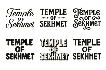 Obraz premium Sekhmet's Iconic Lettering. Temple of Sekhmet. Set lettering. harmonious lettering variations of the same emblematic concept, each with different artistic