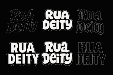 Obraz premium Rua Deity Lettering Styles. Rua Deity. Set lettering. harmonious lettering variations of the same emblematic concept, each with different artistic