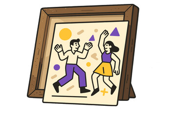 Vintage Dusty Photograph. Dusty Photograph. Vintage photograph leaning against an old frame with floating abstract geometric dust shapes and soft light, warm