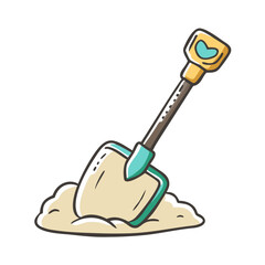Cartoon shovel illustration digging in sand vector graphic