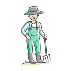 Vector illustration of a farmer holding a pitchfork scalable eps icon