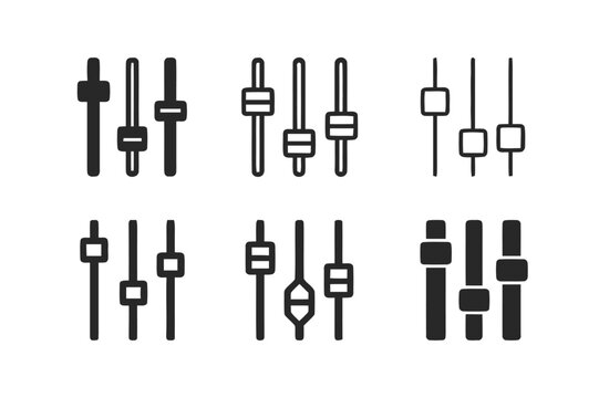 Performance Tech Logos. Technology for live performances. Set Logo of Technology for live performances: Digital mixing console faders. Icon set. harmonious
