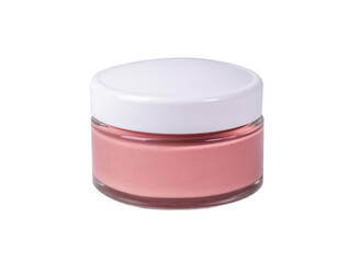 Pink jar with cosmetic cream and white lid isolated on white background, skin care and natural products concept, perfect for mockups and branding