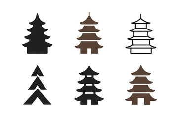Obraz premium Asian Pagoda Logo Set. Asia. Set Logo of Asia: Tiered pagoda tower. Icon set. harmonious logo variations of the same emblematic concept, each with different