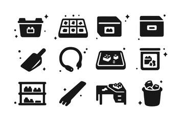 Obraz premium LEGO Storage Icons. LEGO Storage and Organization. Solid icons set of LEGO Storage and Organization: storage bin, color sorter, labeled box, small drawer,
