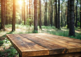 Fototapeta premium Wooden table in a forest clearing